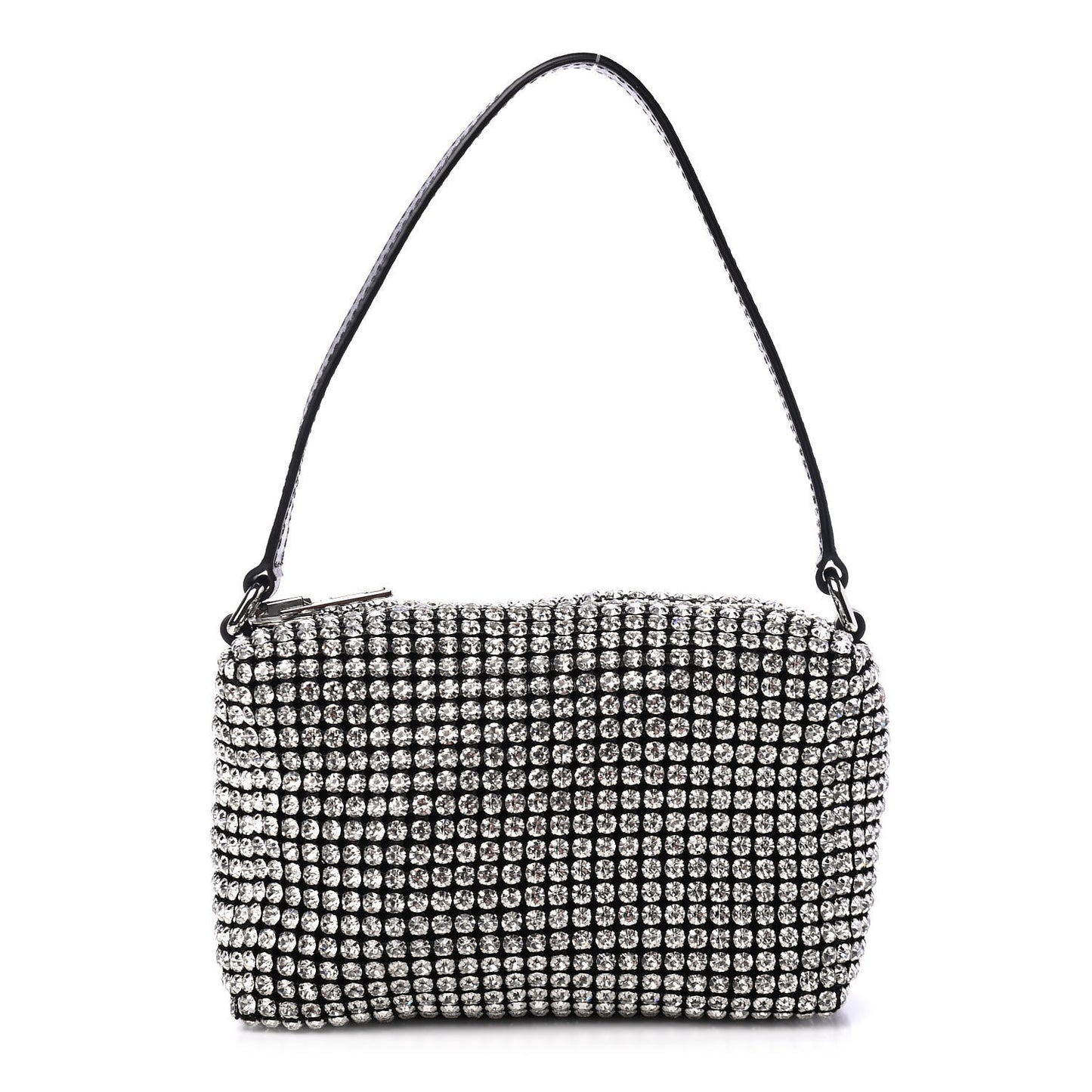 Mesh Crystal Rhinestone Mini Heiress Pouch Black Silver