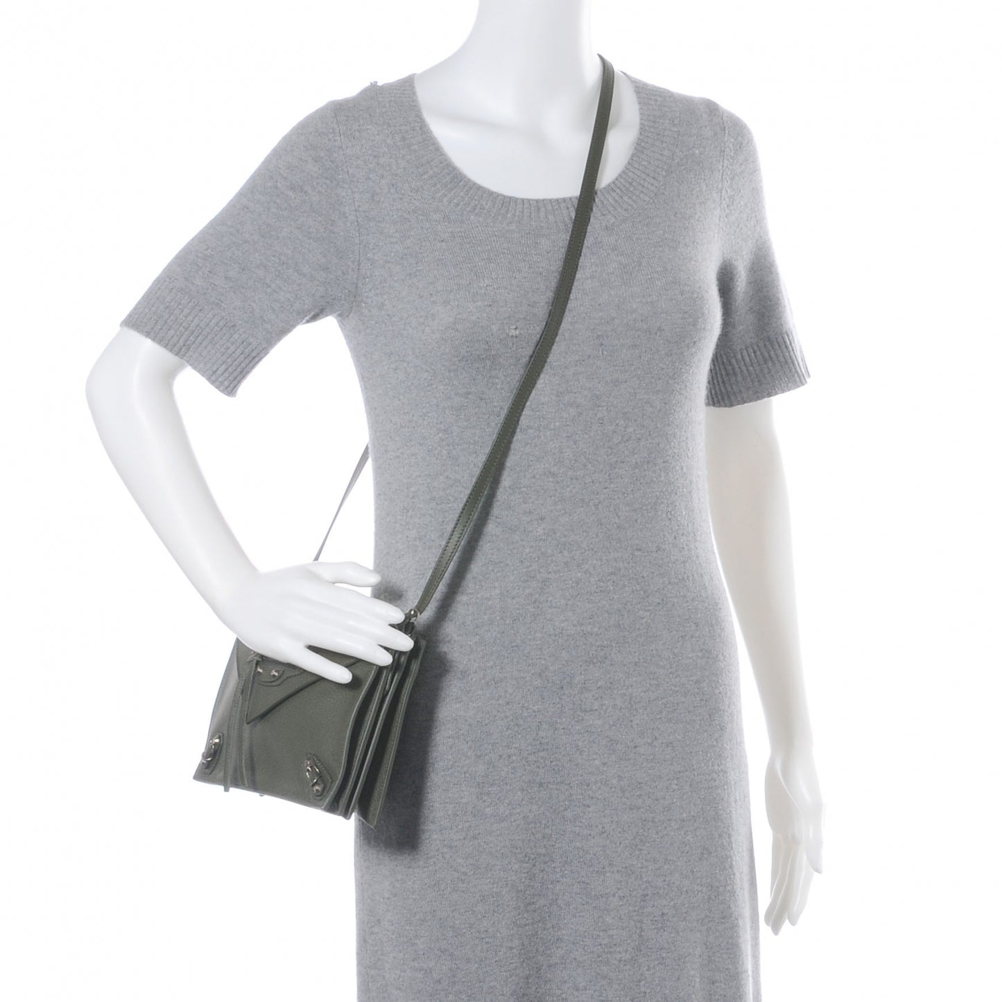 Grained Calfskin Papier Mini Triple Crossbody Vert Kaki