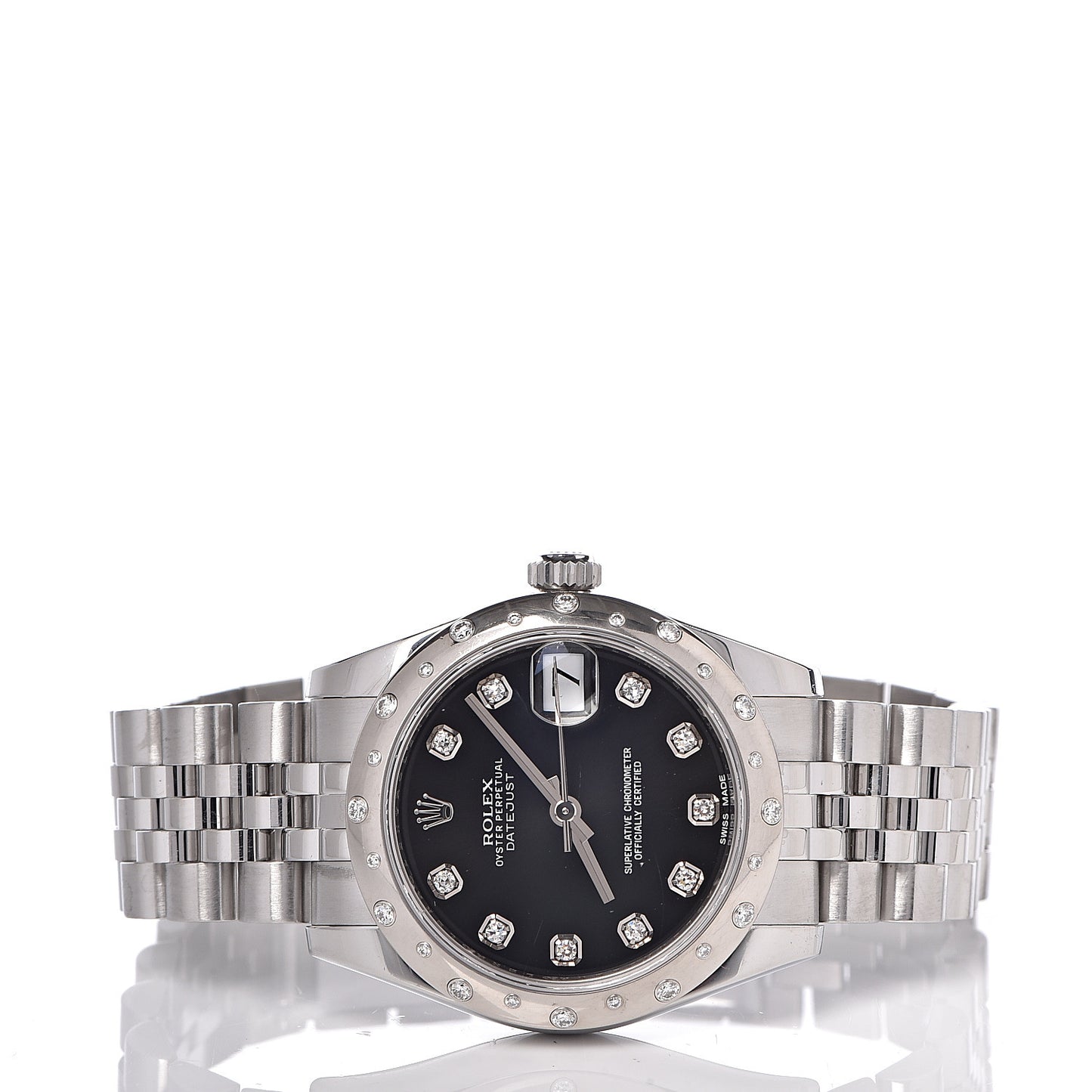 Stainless Steel 18K White Gold Diamond 31mm Oyster Perpetual Datejust Watch Black 178344