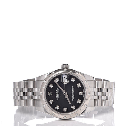 Rolex Stainless Steel 18K White Gold Diamond 31mm Oyster Perpetual Datejust Watch Black 178344 3 of 7