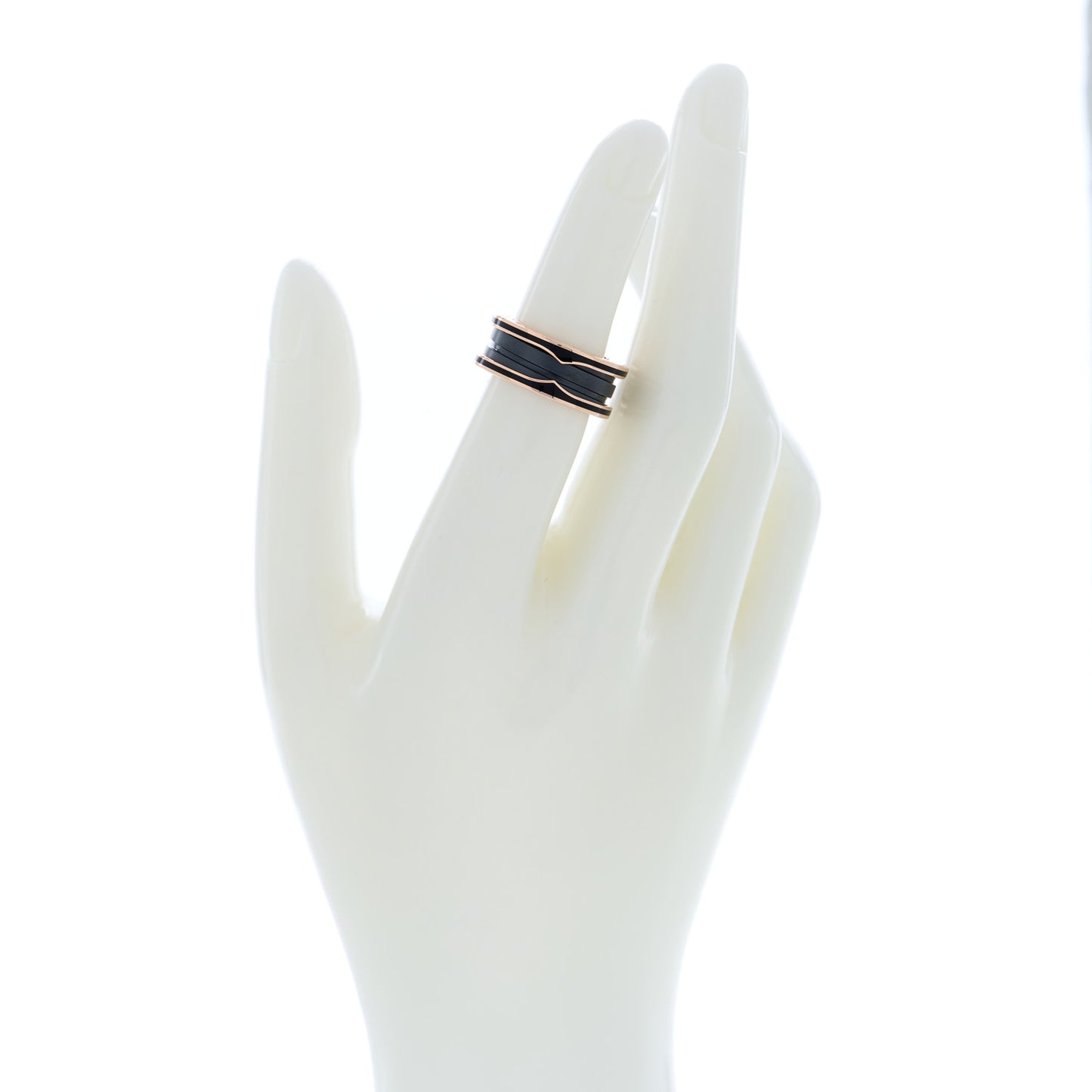 18K Rose Gold Black Ceramic Matte B.Zero1 Two-Band Ring 50 5.25