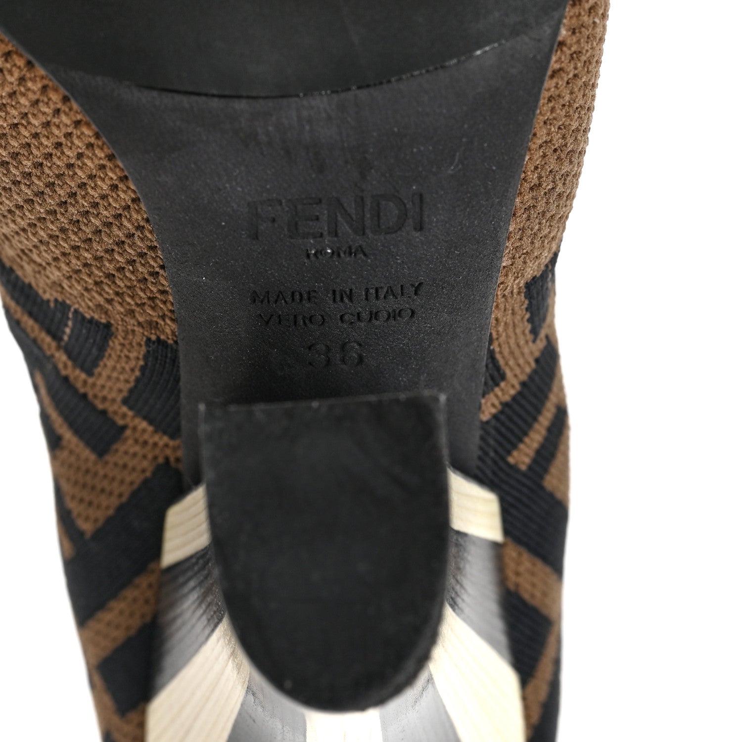 Fendi Stretch Fabric Jacquard FF Rockoko 105mm Sock Boots 36 Tobacco 6 of 7