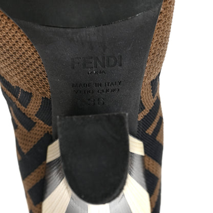 Fendi Stretch Fabric Jacquard FF Rockoko 105mm Sock Boots 36 Tobacco 6 of 7