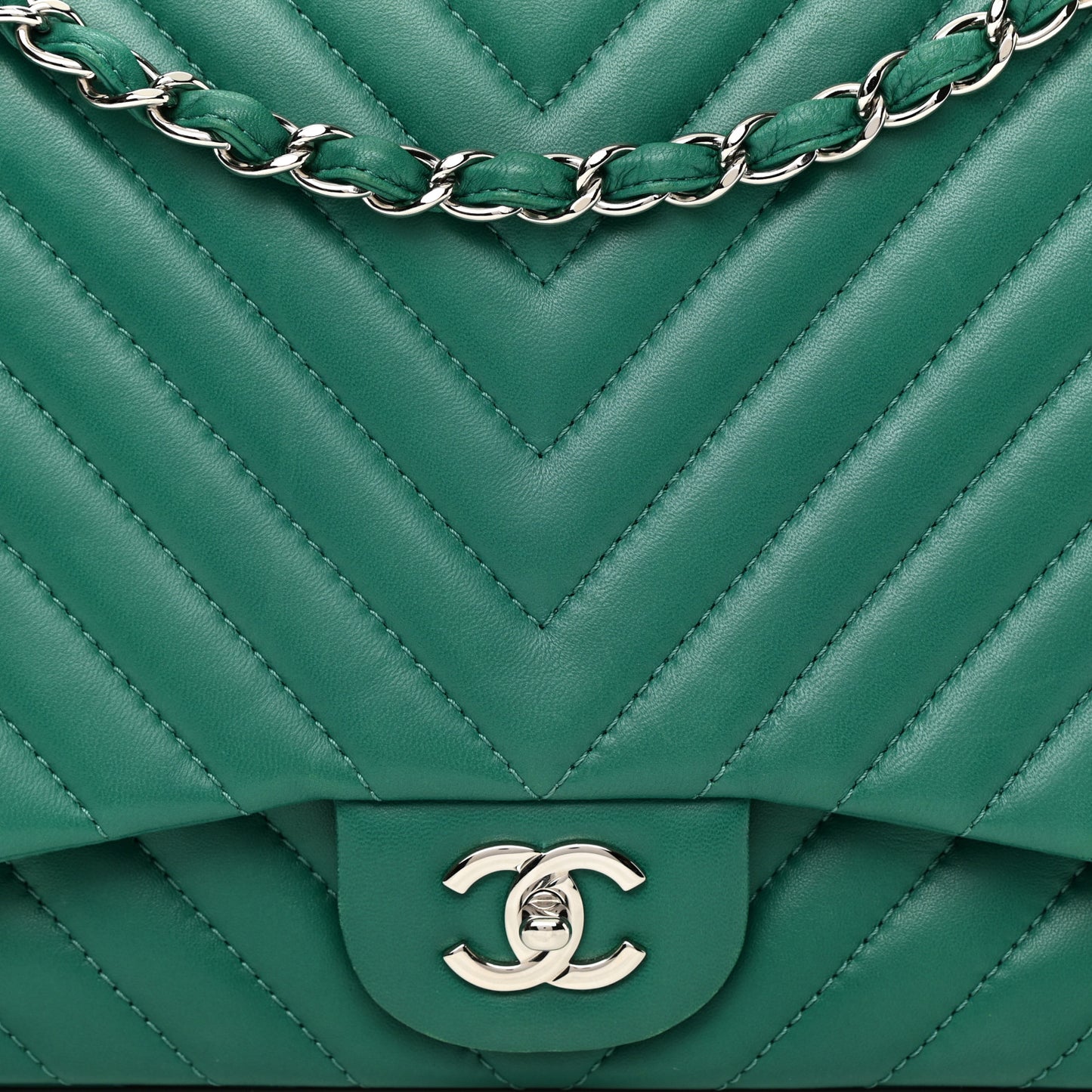 Lambskin Chevron Quilted Maxi Single Flap Green