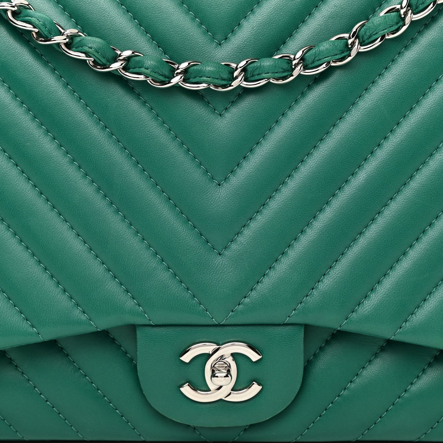 Chanel Lambskin Chevron Quilted Maxi Single Flap Green 8 of 15
