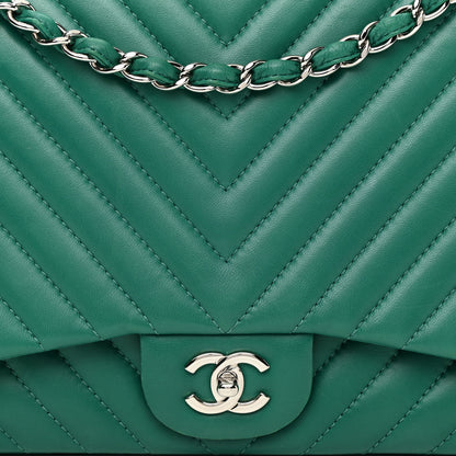Chanel Lambskin Chevron Quilted Maxi Single Flap Green 8 of 15