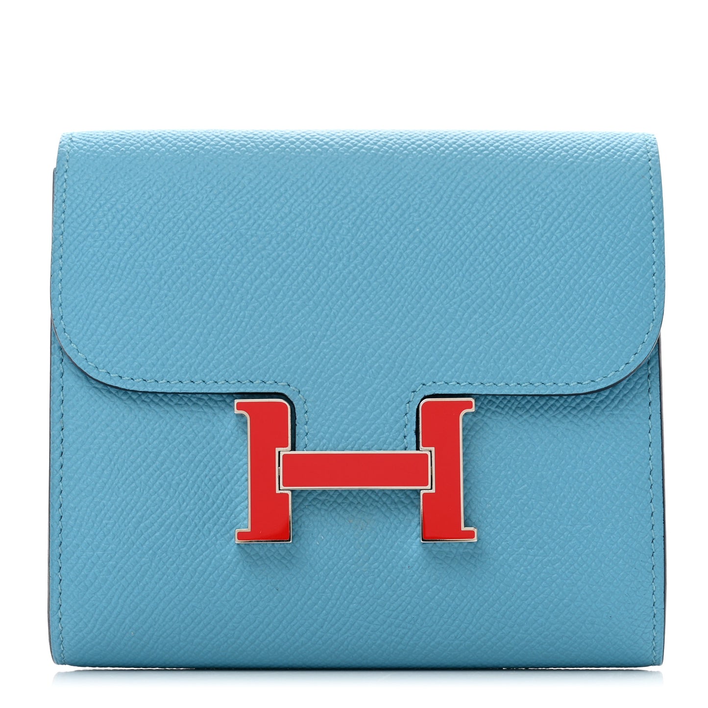 Epsom Enamel Constance Compact Passant Wallet Bleu du Nord Rouge de Coeur