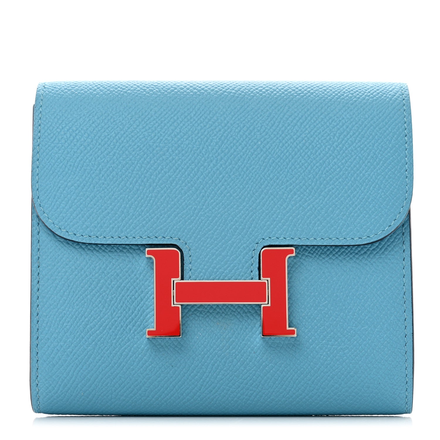 Hermes Epsom Enamel Constance Compact Passant Wallet Bleu du Nord Rouge de Coeur 1 of 8