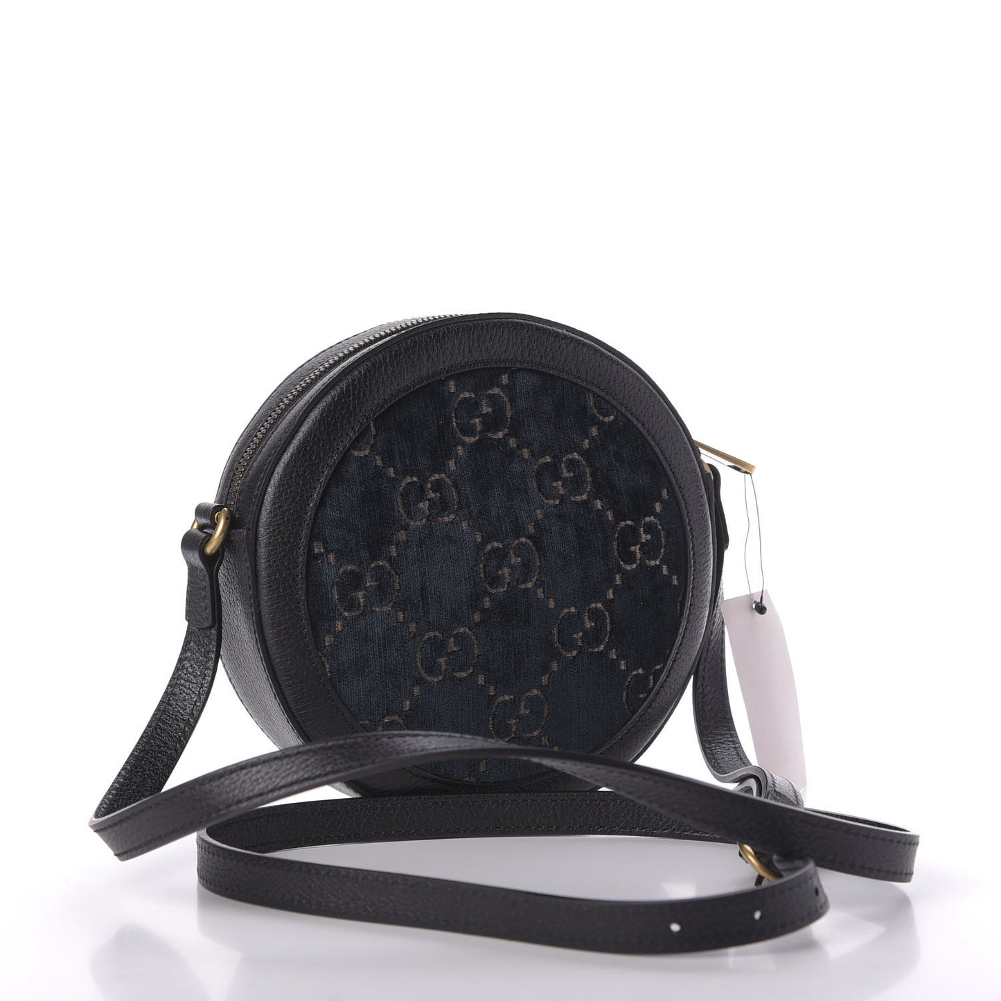 Velvet Calfskin GG Monogram Round Shoulder Bag Blue Beige