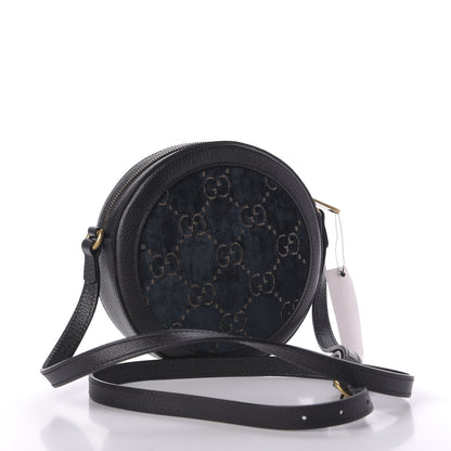Gucci Velvet Calfskin GG Monogram Round Shoulder Bag Blue Beige 3 of 9