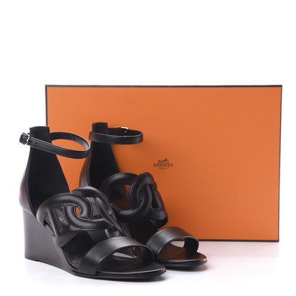 Hermes Nappa Brisbane Wedge Sandals 36 Black 10 of 10