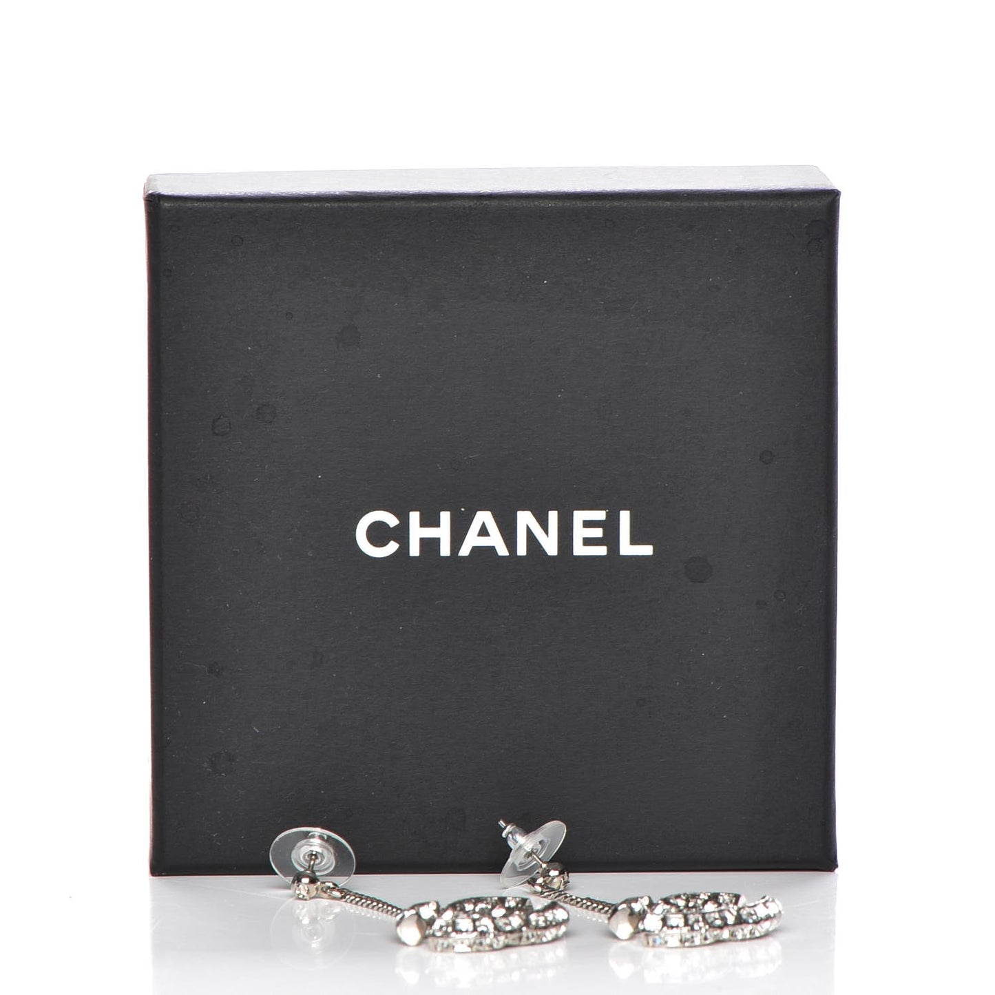 Baguette Crystal CC Dangle Earrings Silver