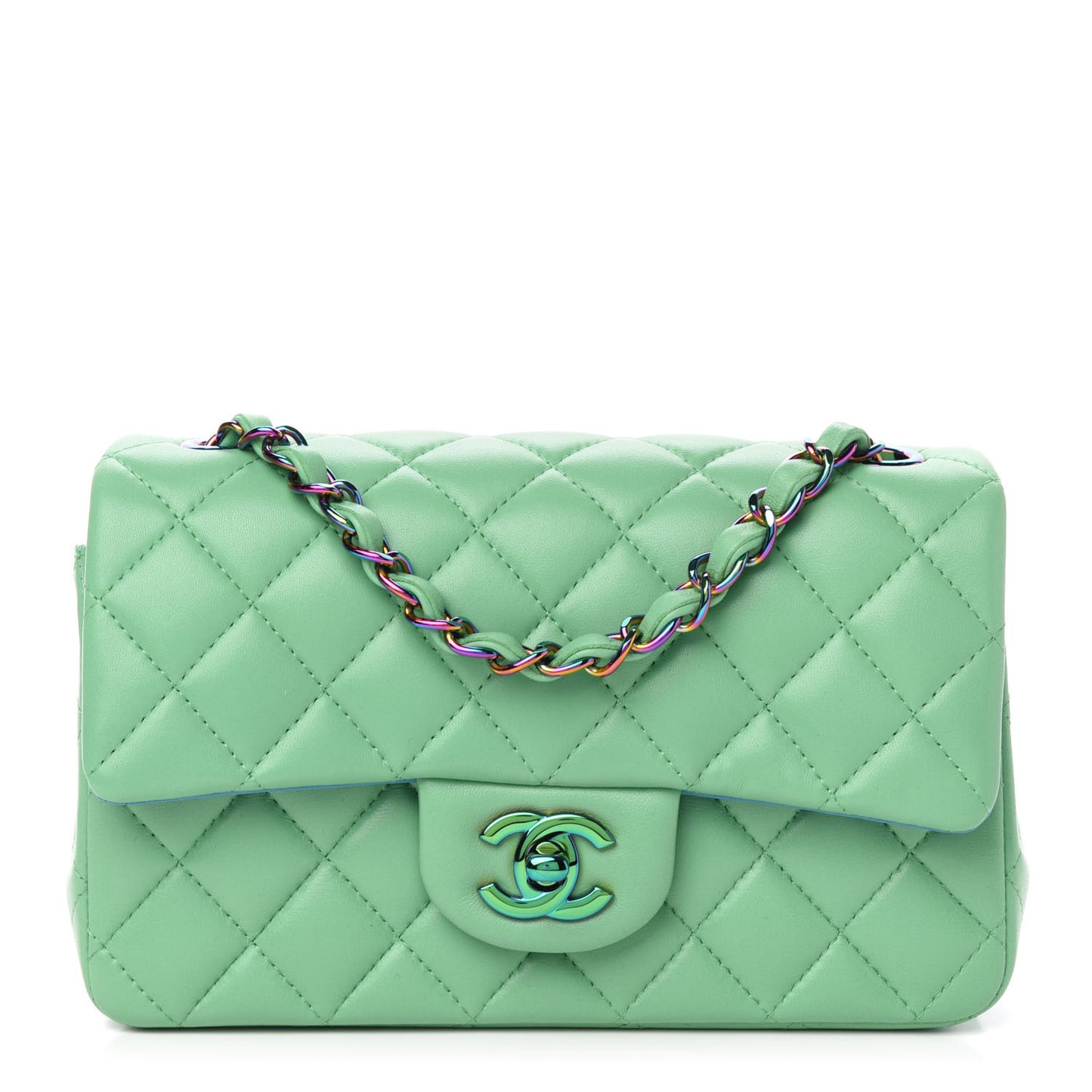 Lambskin Quilted Mini Rectangular Flap Green Blue