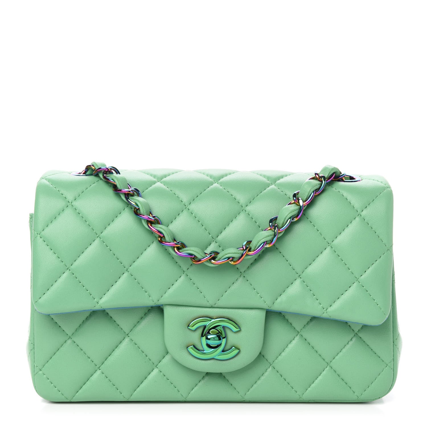 Chanel Lambskin Quilted Mini Rectangular Flap Green Blue 1 of 11