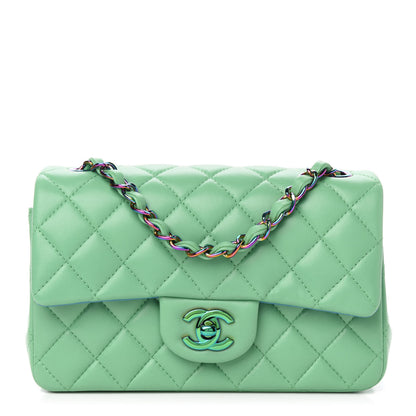 Chanel Lambskin Quilted Mini Rectangular Flap Green Blue 1 of 11