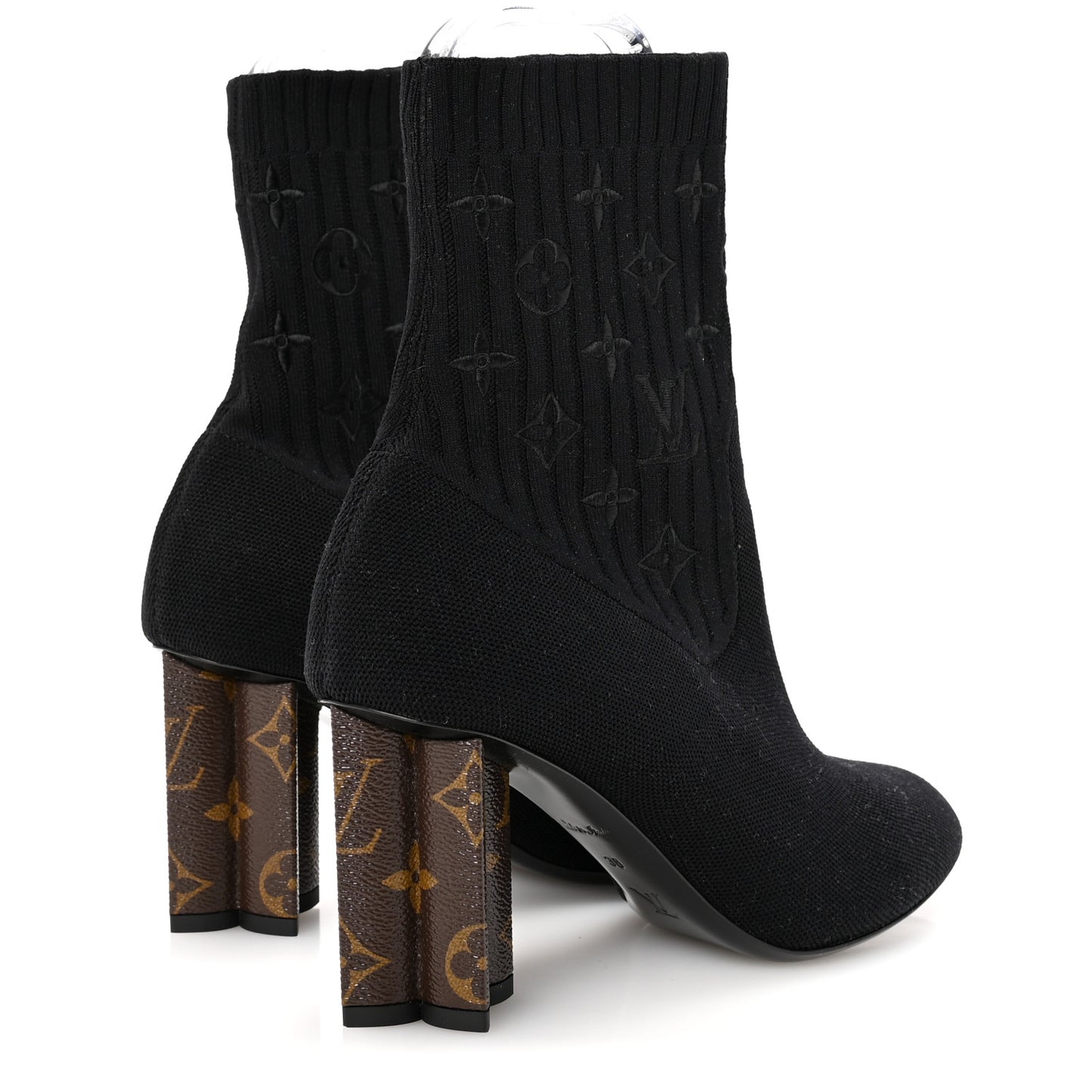 Monogram Stretch Fabric Silhouette Ankle Boots 38 Black
