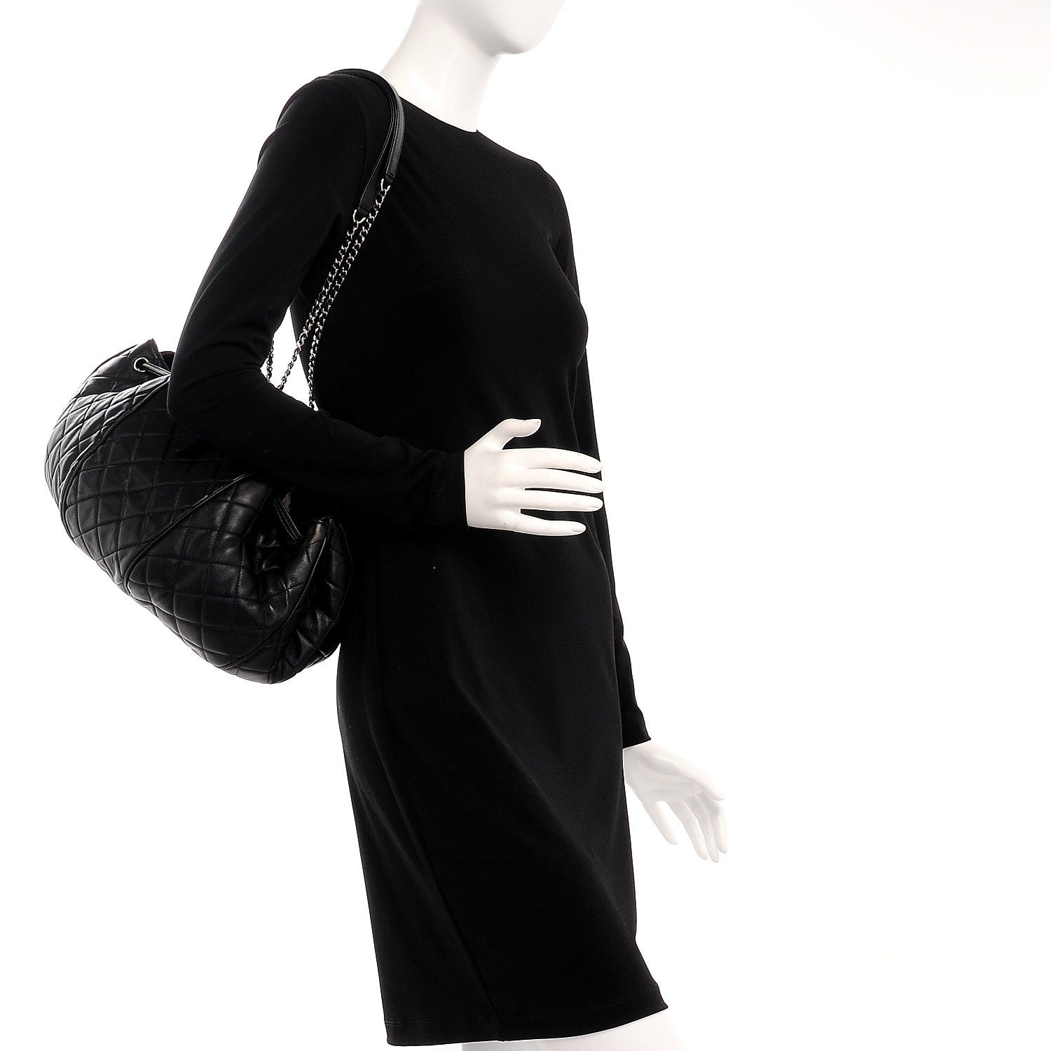 Chanel Calfskin Quilted Drawstring Sac Cordon Bag Black 2 of 8