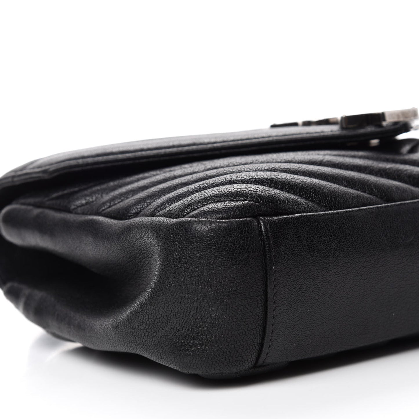 Sheepskin Matelasse Chevron Monogram Medium College Bag Black