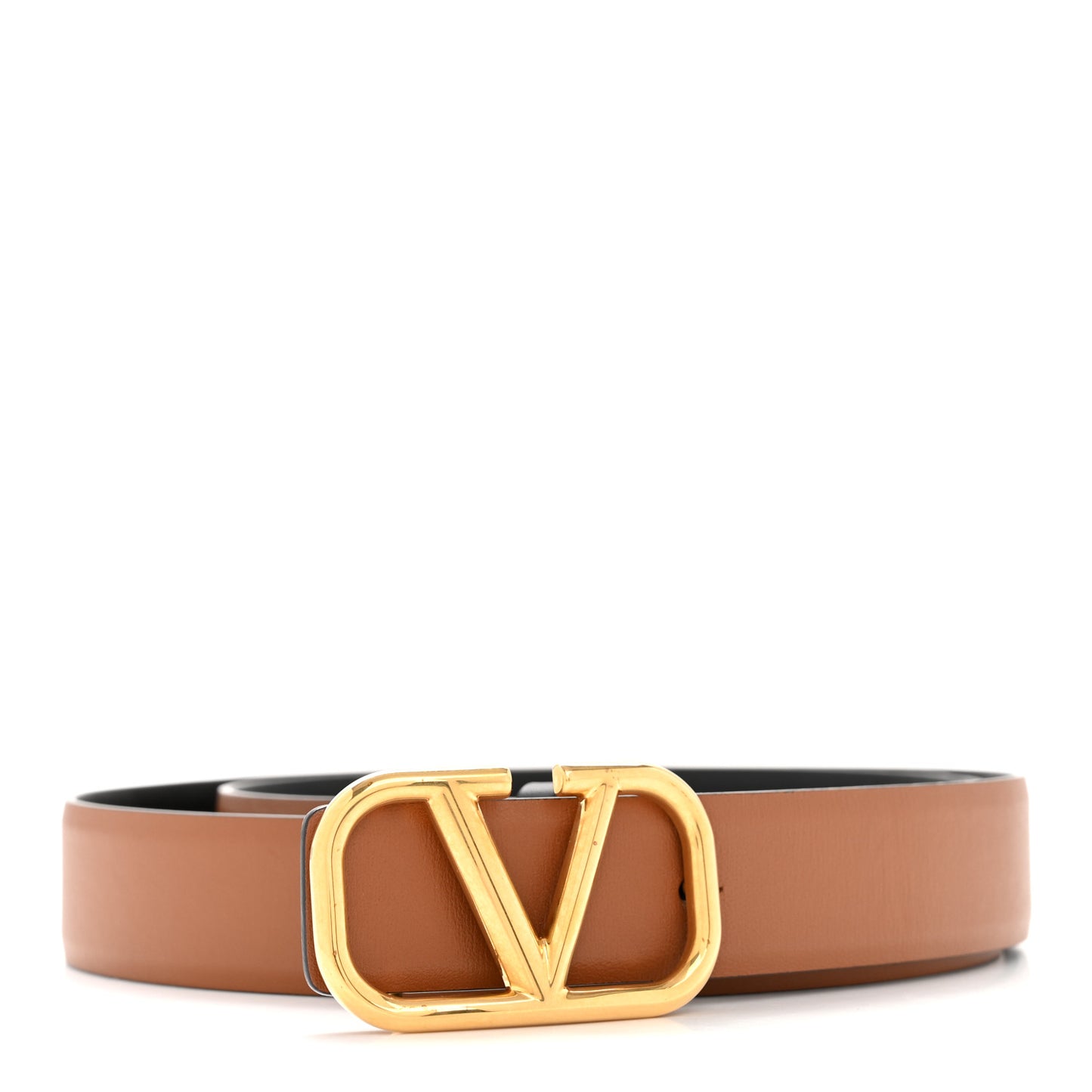 Glossy Calfskin VLogo Reversible 30mm Belt 85 34 Saddle Brown Black