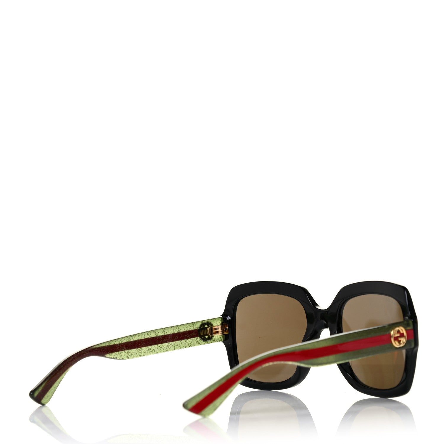 Gucci Acetate Square Frame Web Glitter Sunglasses GG0036S Black Green 4 of 4