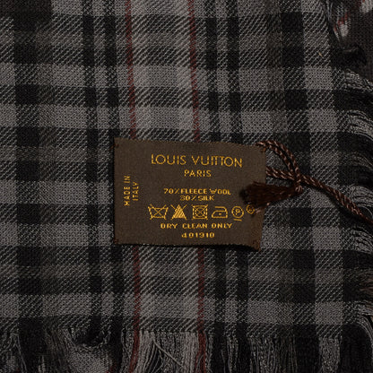 Louis Vuitton Mens Fleece Wool Silk Trunks Shawl Gris Rouge 4 of 5