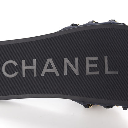 Chanel Satin Canvas Chain Slides Sandals Flats 40 Marine 8 of 11