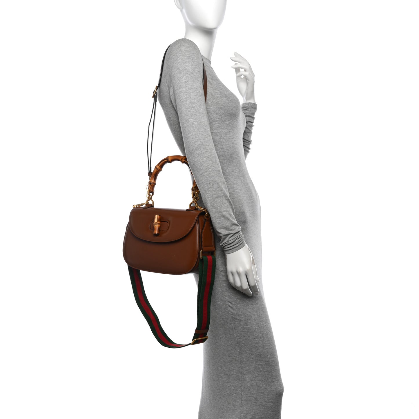 Boarded Dyana Lux Calfskin Web Medium Bamboo 1947 Top Handle Bag Brown