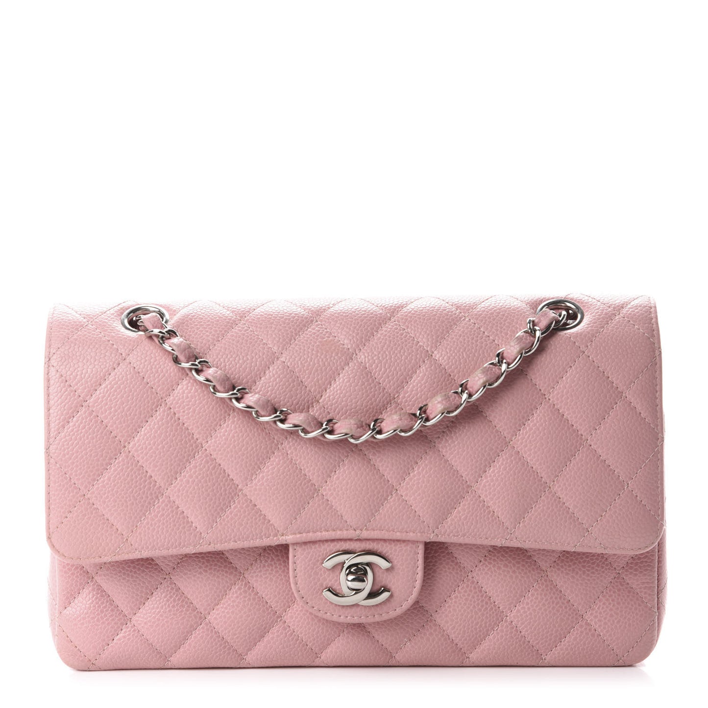Caviar Quilted Medium Double Flap Pink