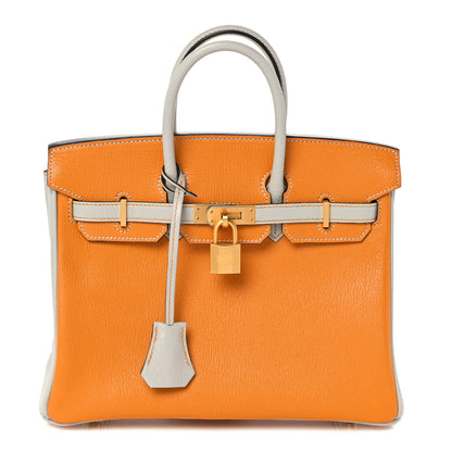 Hermes Chevre Mysore Horseshoe Birkin 25 Abricot Gris Perle 1 of 12