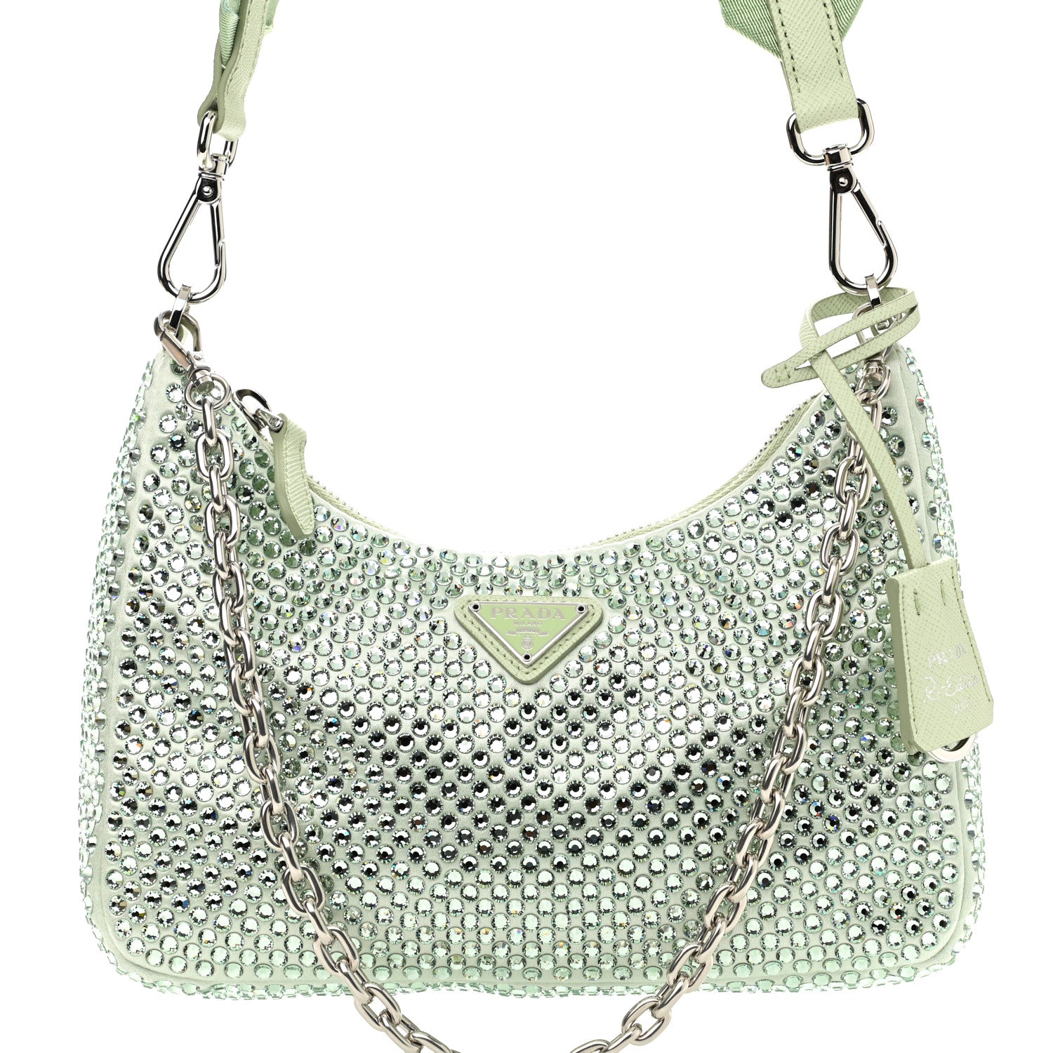 Prada Satin Crystal Re-Edition 2005 Shoulder Bag Acqua 7 of 9