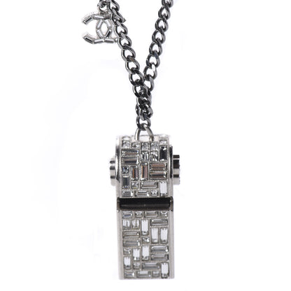 Chanel Crystal Baguette CC Whistle Pendant Necklace Silver 3 of 7