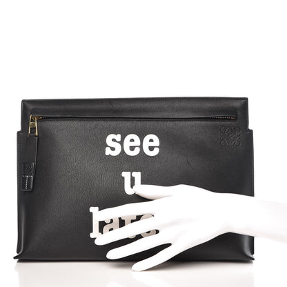 Loewe Calfskin See U Later T Pouch Bag Black White 3 of 28