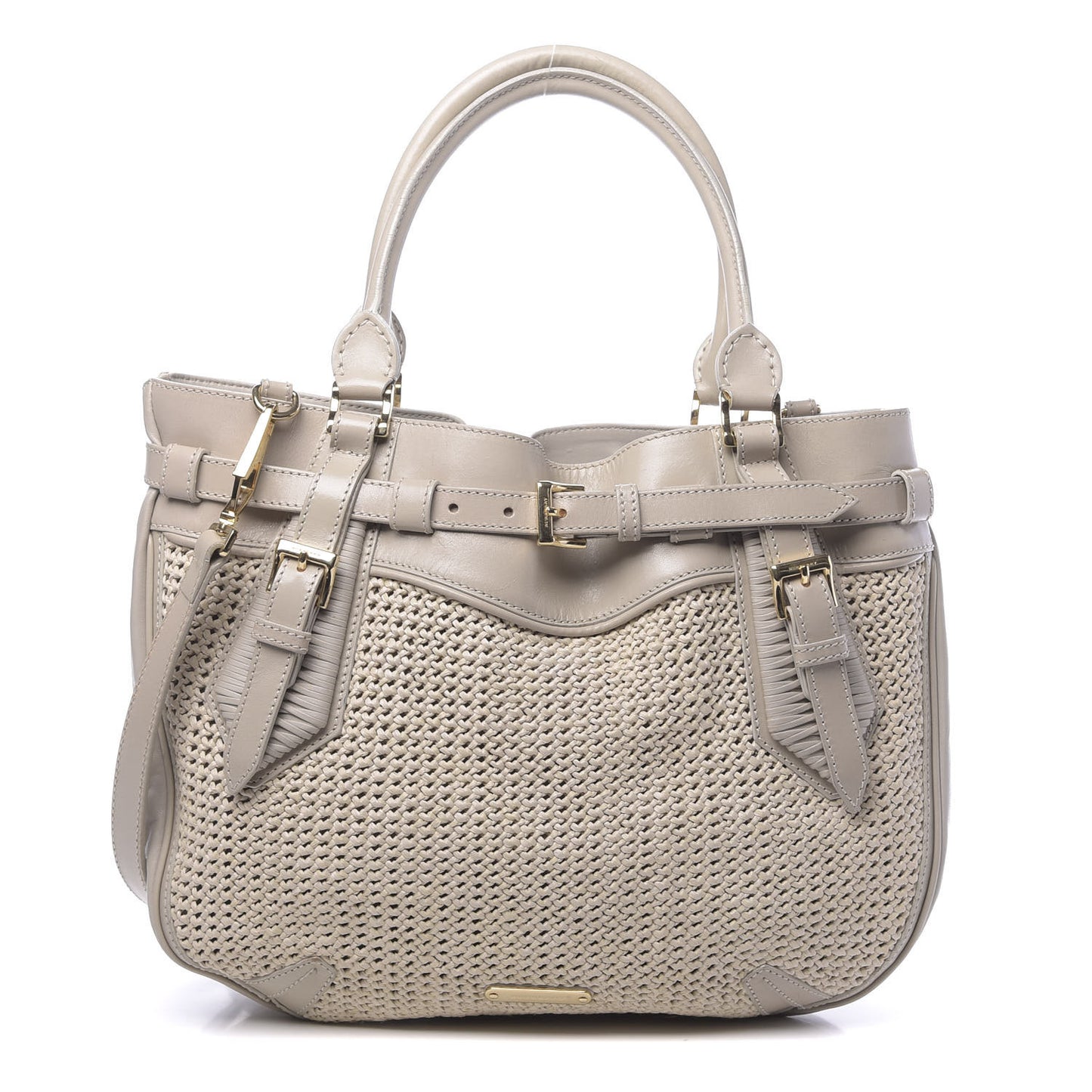 Calfskin Raffia Shoulder Bag Light Beige