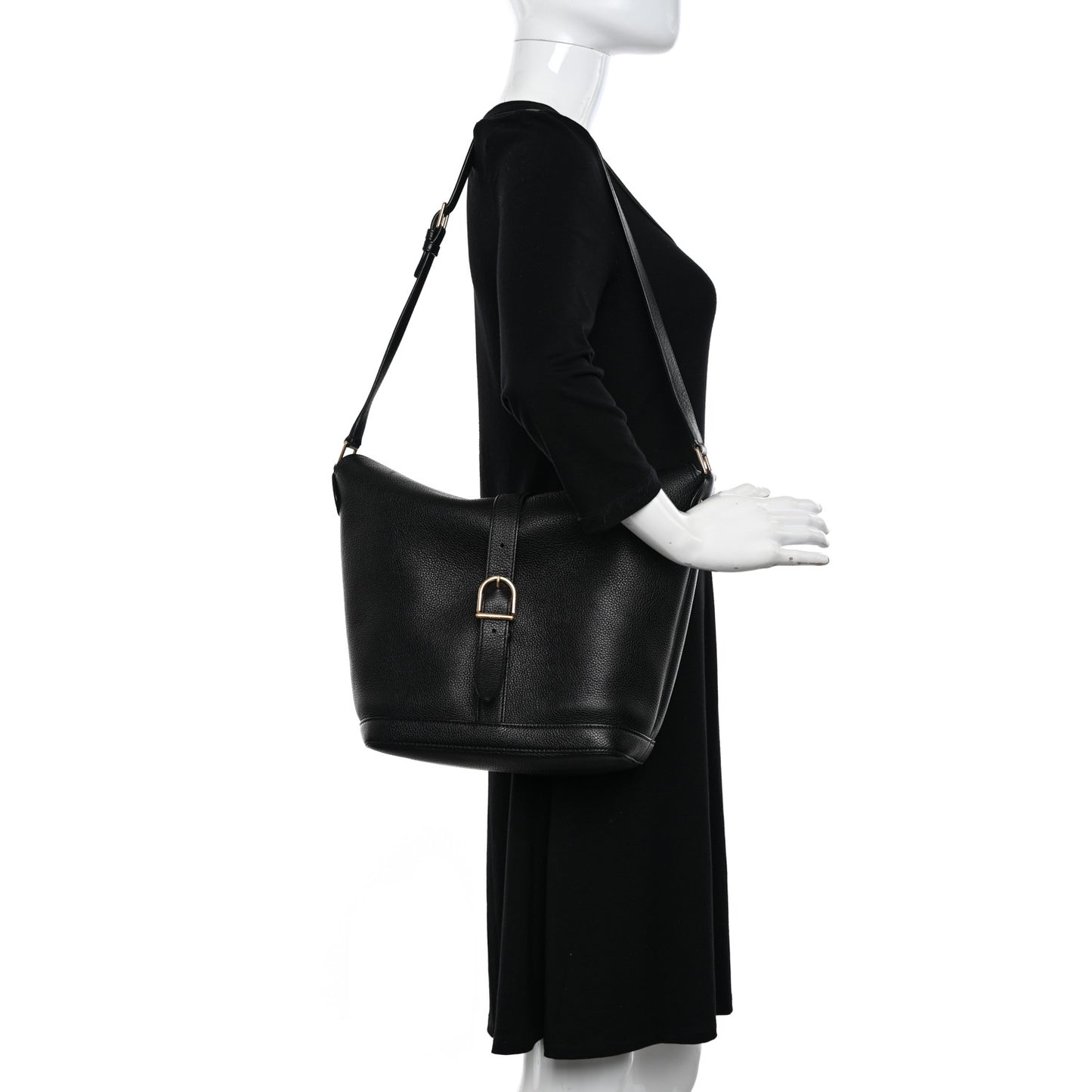 Soft Grained Calfskin Medium Bucket Bag Black