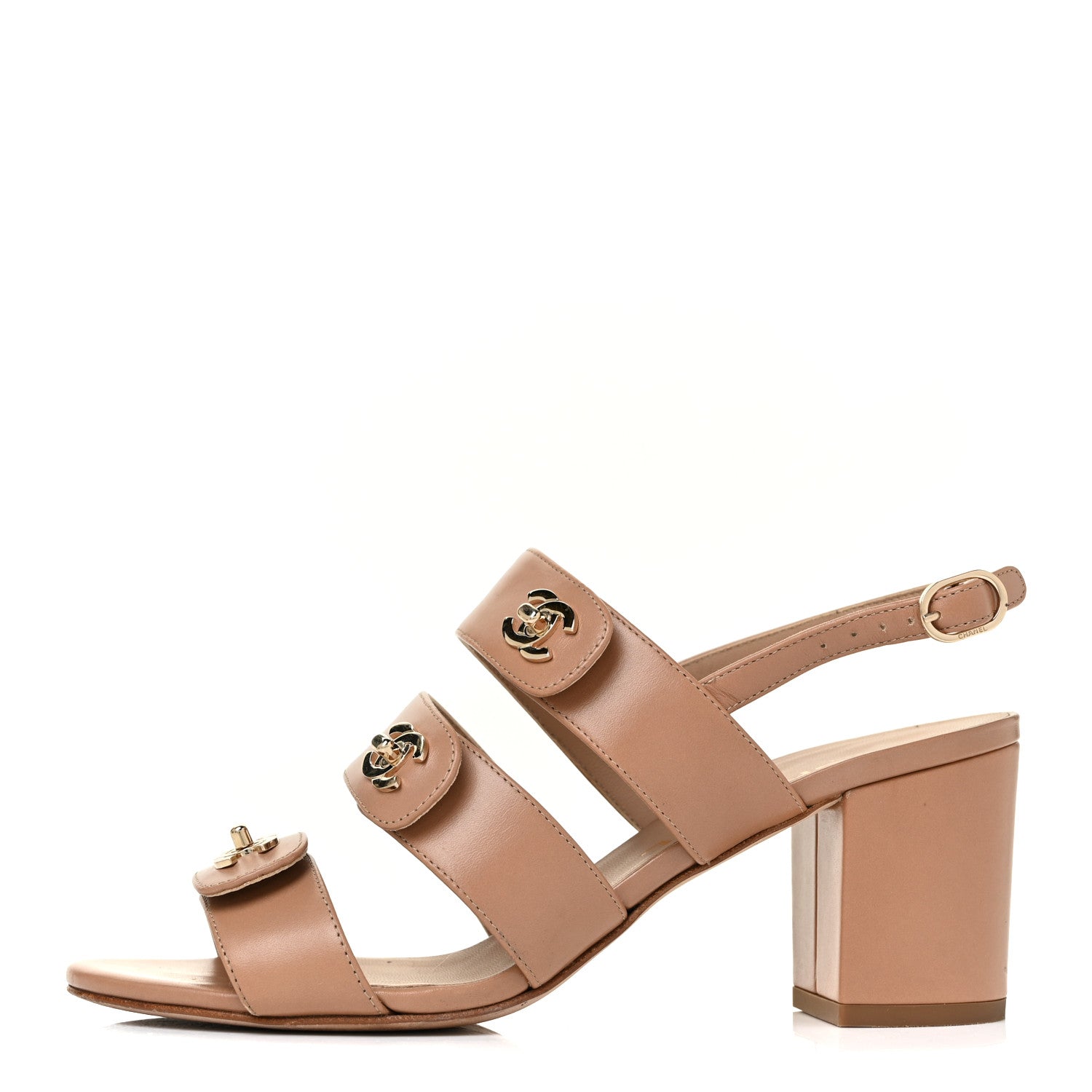 Chanel Calfskin CC Turnlock Sandals 37.5 Beige 1 of 15