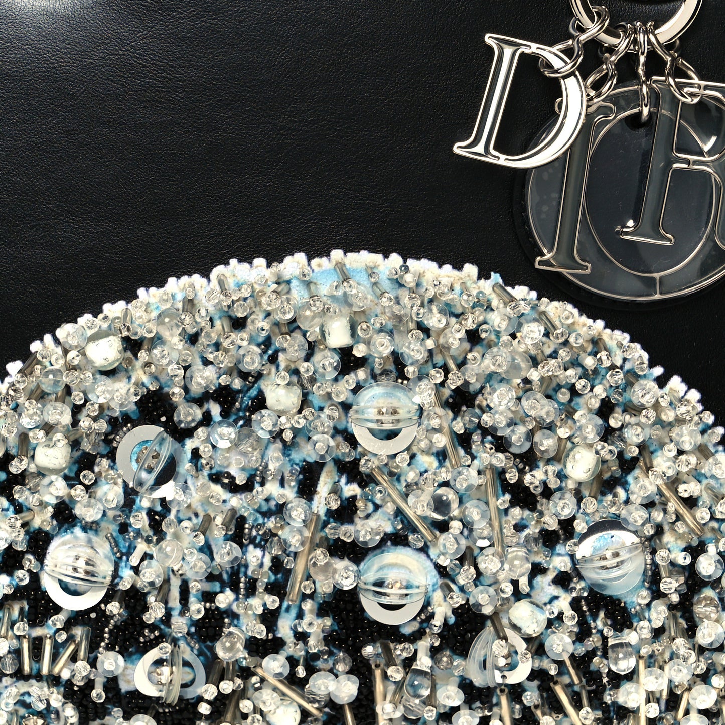 X WANG YUANG Calfskin Bead Embroidered Glow in the Dark Medium Lady Dior Art Black Multicolor
