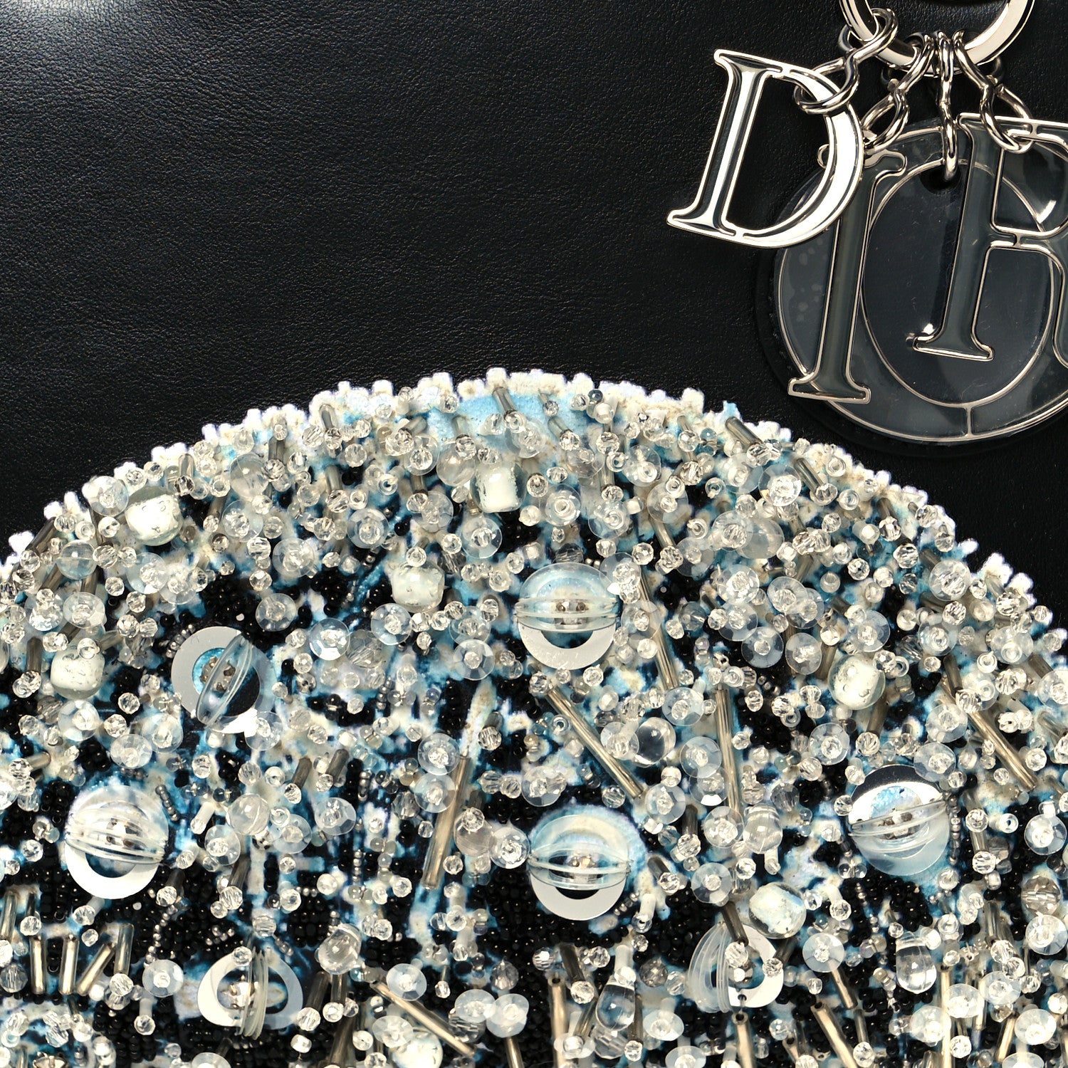 Christian Dior X WANG YUANG Calfskin Bead Embroidered Glow in the Dark Medium Lady Dior Art Black Multicolor 8 of 10