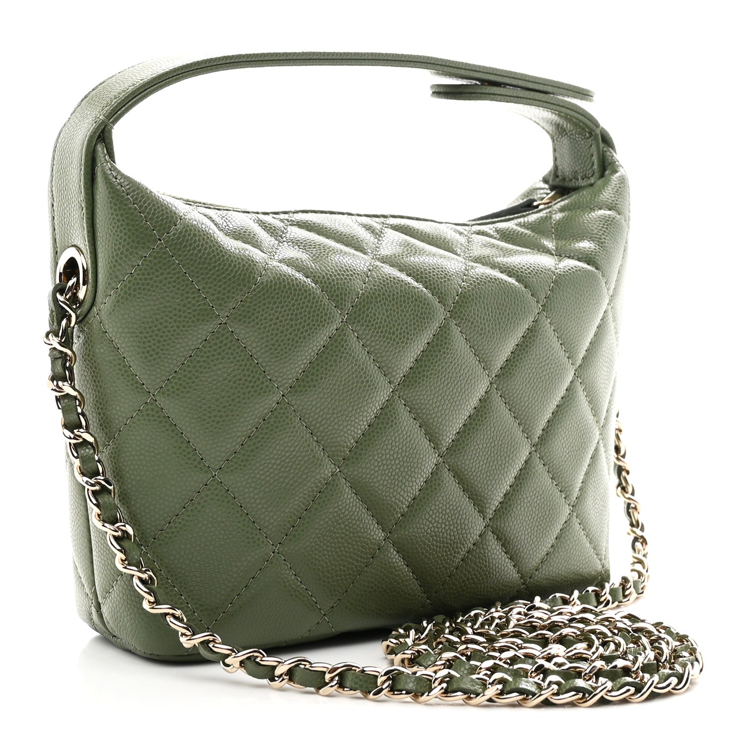 Chanel Caviar Quilted Chain Hobo Khaki 3 of 11