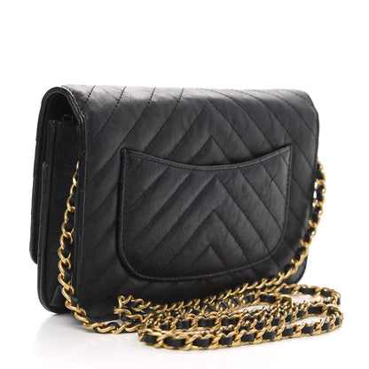 Chanel Crumpled Calfskin Chevron Quilted Wallet On Chain WOC Black 3 of 13
