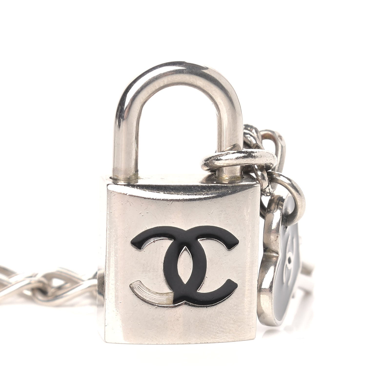Chanel Enamel CC Padlock Heart Key Necklace Black Silver 6 of 7