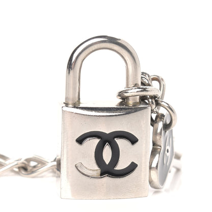 Chanel Enamel CC Padlock Heart Key Necklace Black Silver 6 of 7