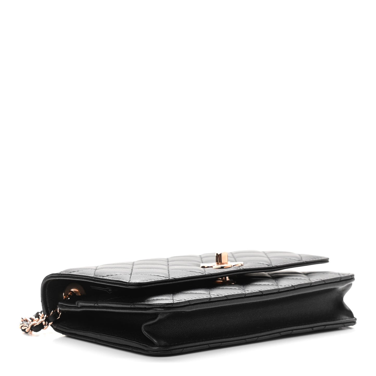 Lambskin Quilted Trendy CC Wallet On Chain WOC Black