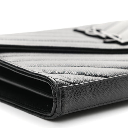 Saint Laurent Grain De Poudre Matelasse Chevron Monogram Chain Wallet Black 8 of 9