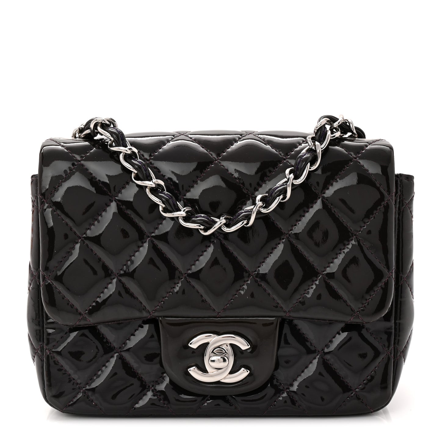 Patent Quilted Mini Square Flap Purple