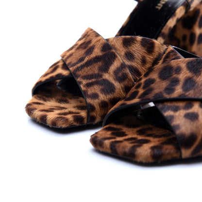 Saint Laurent Ponyhair Leopard Print Oak 75 Ankle Strap Sandals 38 Brown 5 of 11