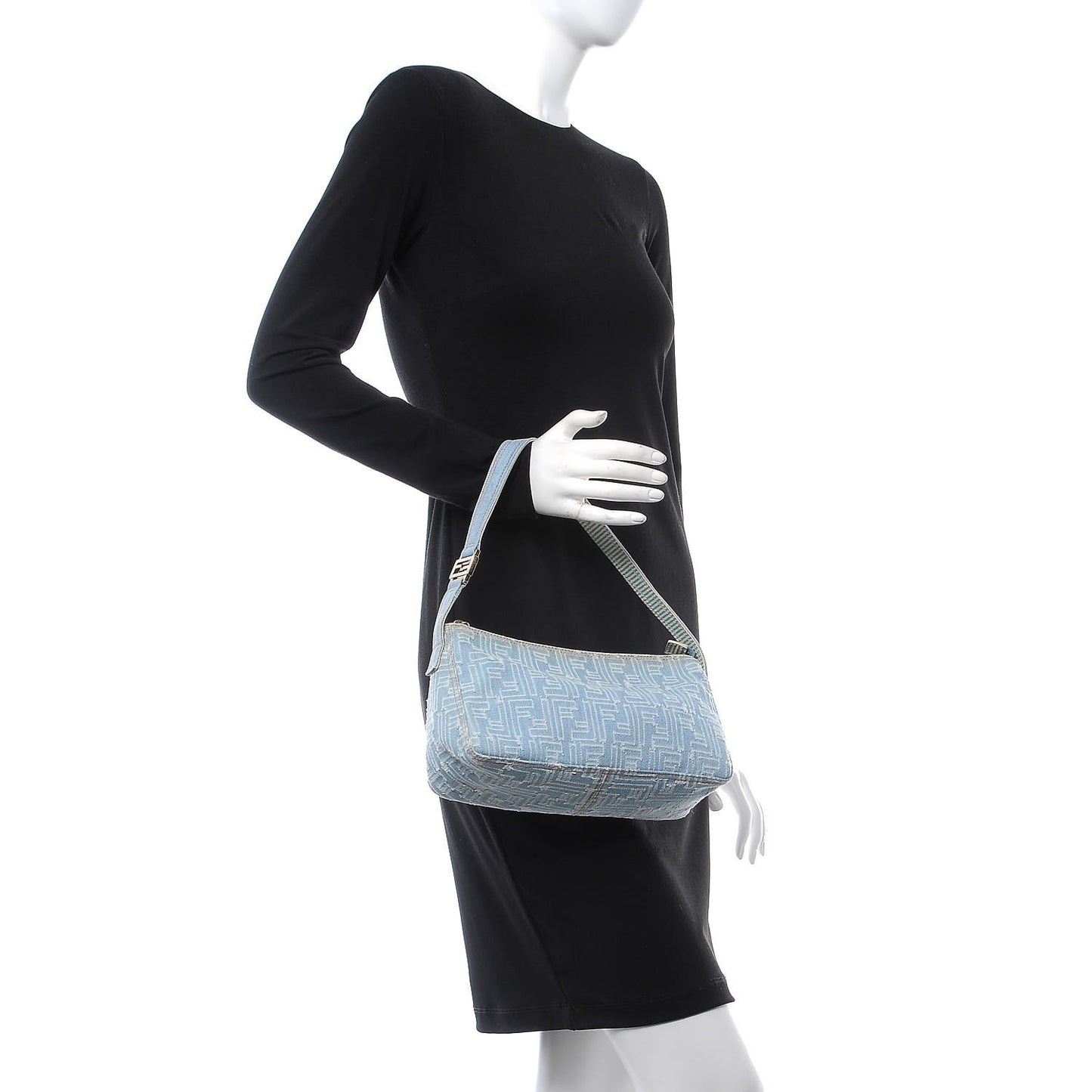 Denim FF Small Shoulder Bag Celeste