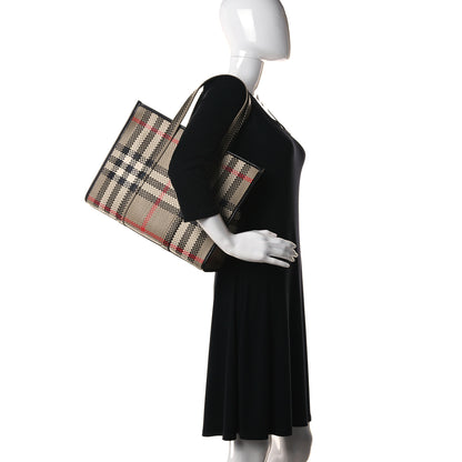 Burberry Calfskin Woven Vintage Check East West Book Tote 2 of 10