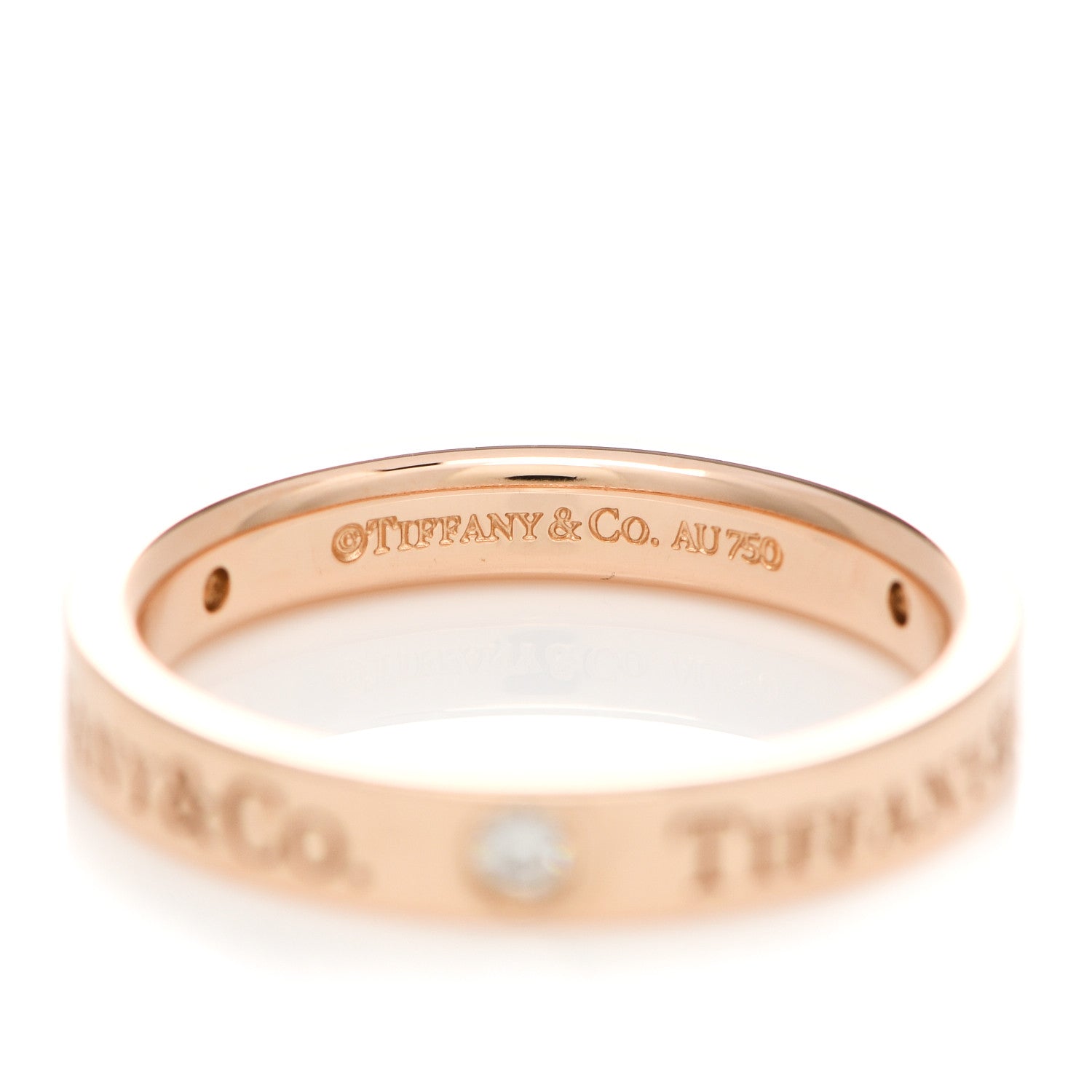 Tiffany 18K Rose Gold Diamond 3mm Logo Band Ring 50 5.25 4 of 5