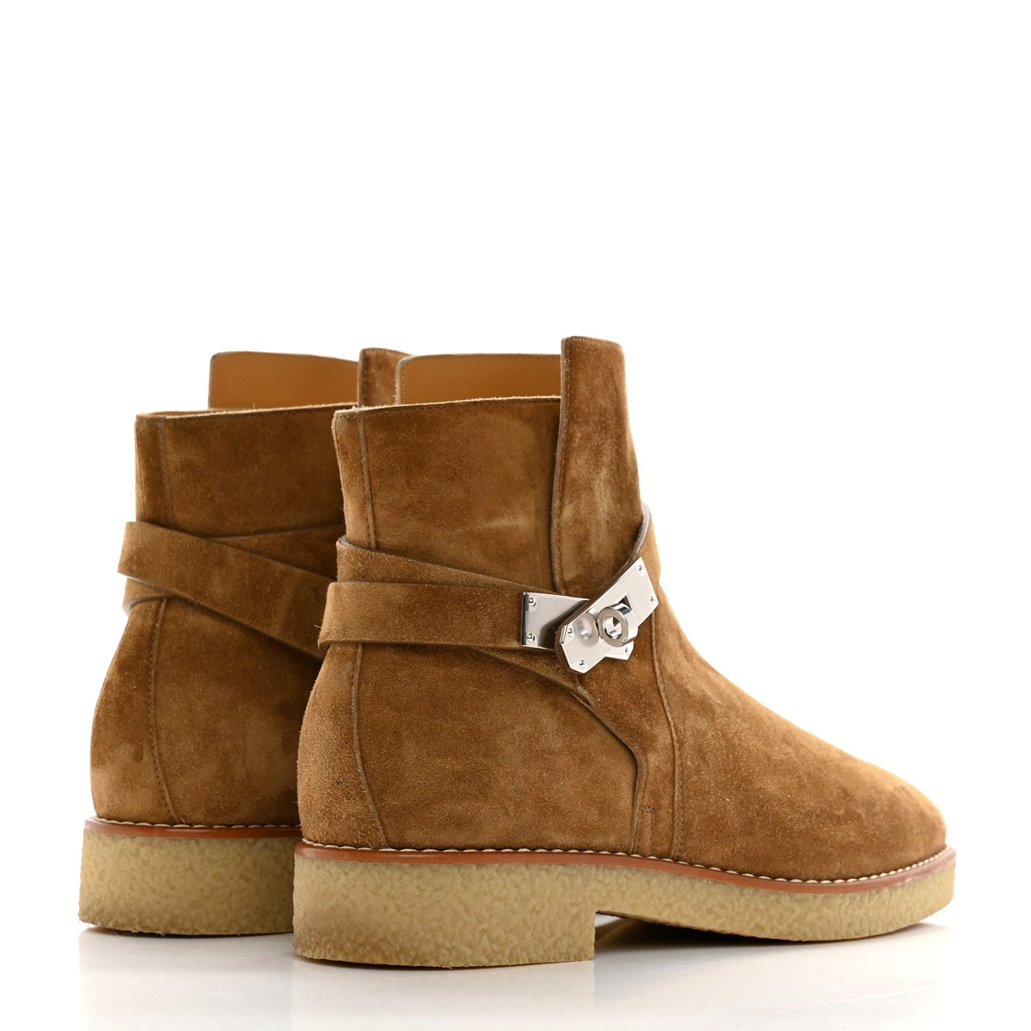 Hermes Velvet Womens Follow Low Boots 37.5 Brun Fume 4 of 12