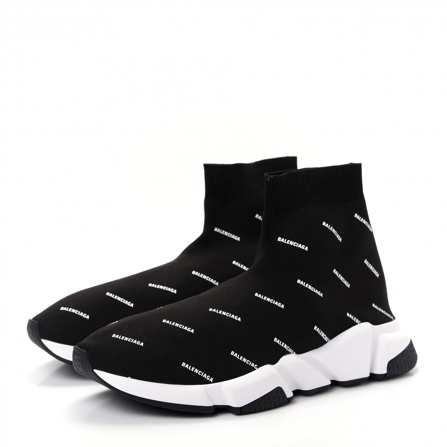 Balenciaga Neoprene Knit Allover Logo Bi-Color Sole Mens Speed Sneakers 42 Black White 3 of 10